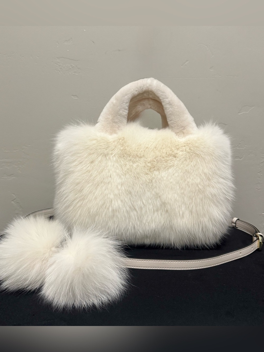 Luxury Premium Fox Fur Handcrafted Shearling Handle Satchel, & Fur Bag Charm